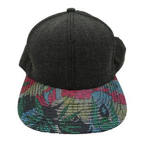 Lids Snapback Baseball Cap Hat Charcoal Gray Floral Print Visor Wool Acrylic
